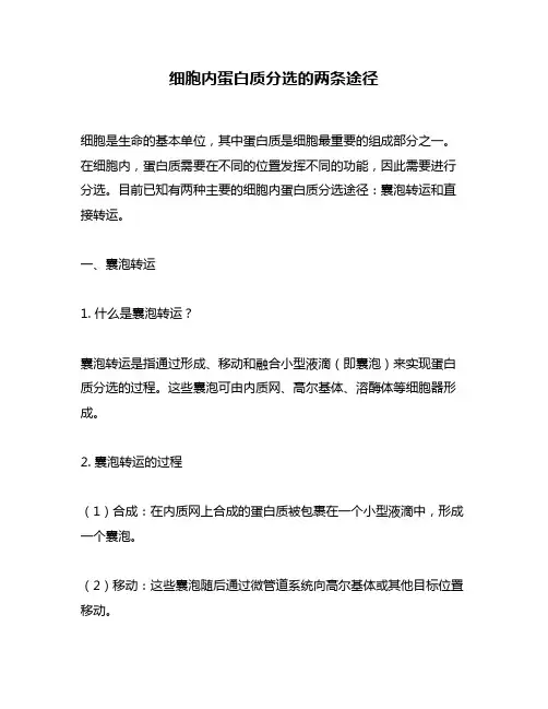 细胞内蛋白质分选的两条途径