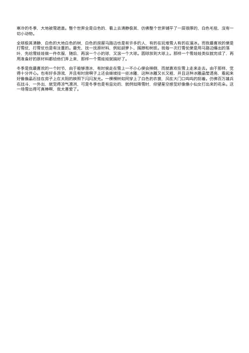 等待下一场雪-冬天作文450字相关作文