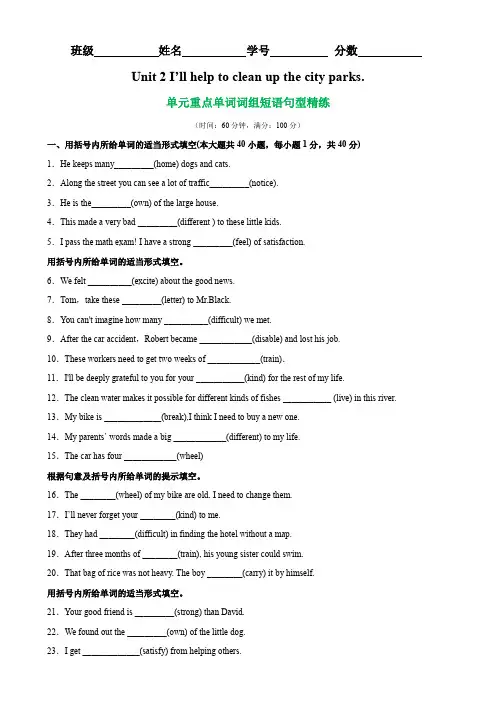 Unit 2 单元重点单词词组短语句型精练-八年级英语下册单元重难点易错题精练(人教版)