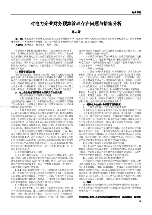 对电力企业财务预算管理存在问题与措施分析