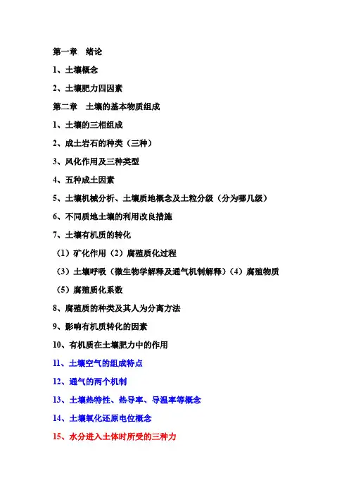 土壤肥料学通论需要掌握的知识点