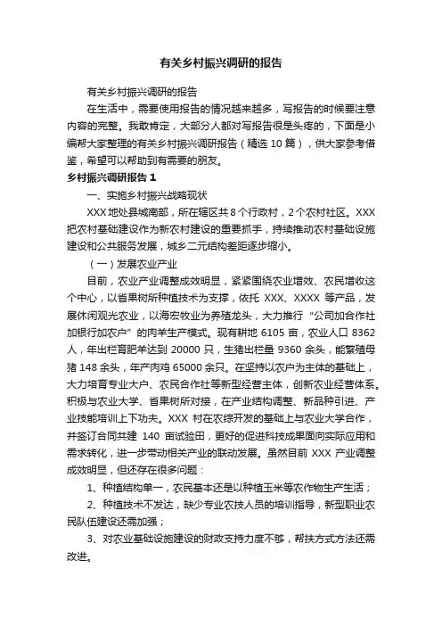 有关乡村振兴调研的报告（精选10篇）