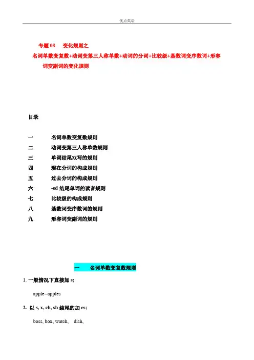 专题08 变化规则之名词单复数+谓语动词变第三人称单数+动词