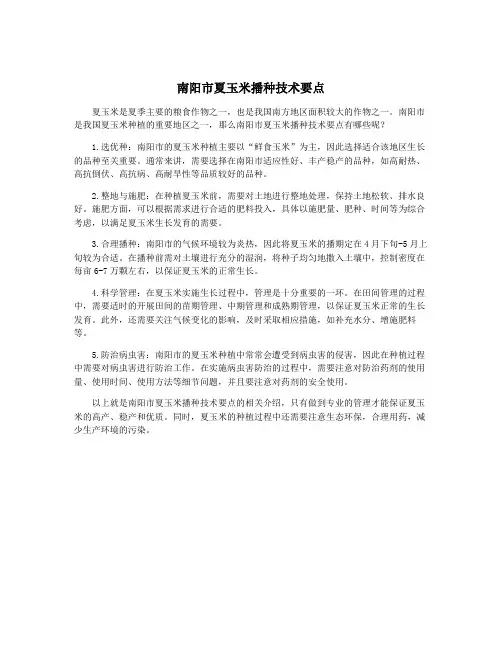 南阳市夏玉米播种技术要点
