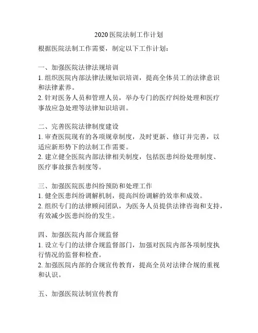 2020医院法制工作计划