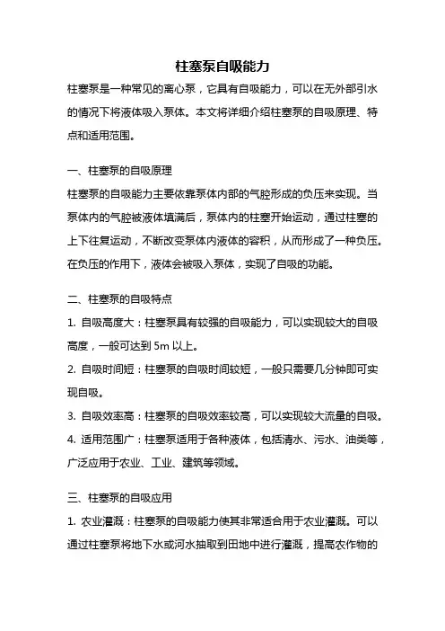 柱塞泵自吸能力