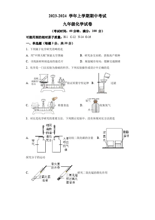福建省厦门市湖里学校2023-2024学年九年级上学期期中化学试题(含解析)