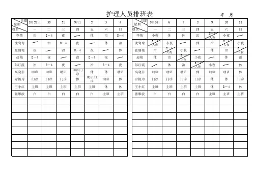 护理人员排班表