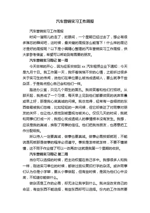 汽车营销实习工作周报