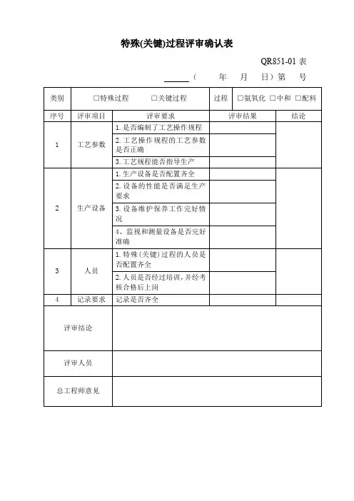 特殊(关键)过程评审确认表