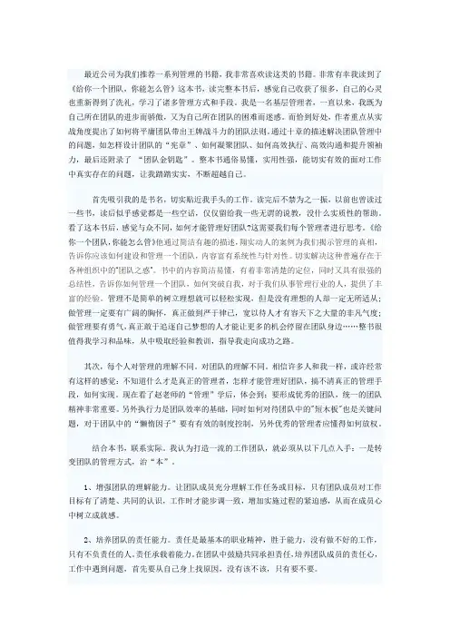 给你一个团队,你能怎么管 读书心得