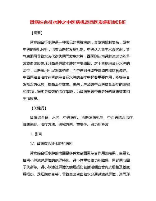 肾病综合征水肿之中医病机及西医发病机制浅析