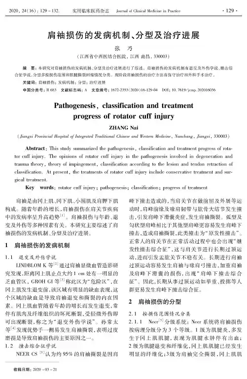 肩袖损伤的发病机制、分型及治疗进展