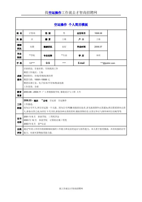 空运操作个人简历模板