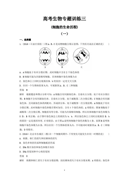 高考生物专题训练三(细胞的生命历程)