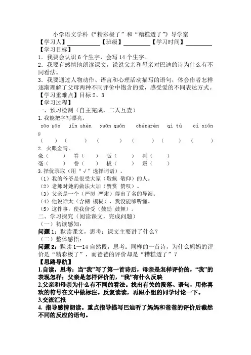 《19“精彩极了”和“糟糕透了”》导学案