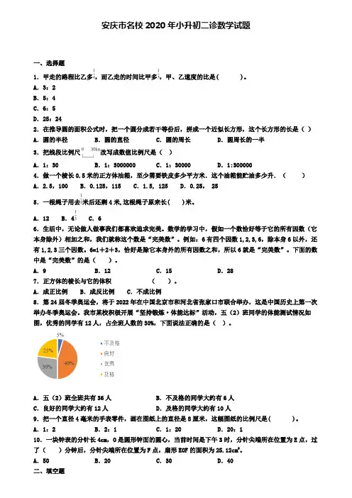 安庆市名校2020年小升初二诊数学试题