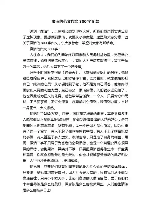 廉洁的范文作文800字5篇