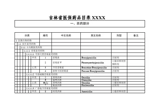 吉林省医保药品目录XXXX