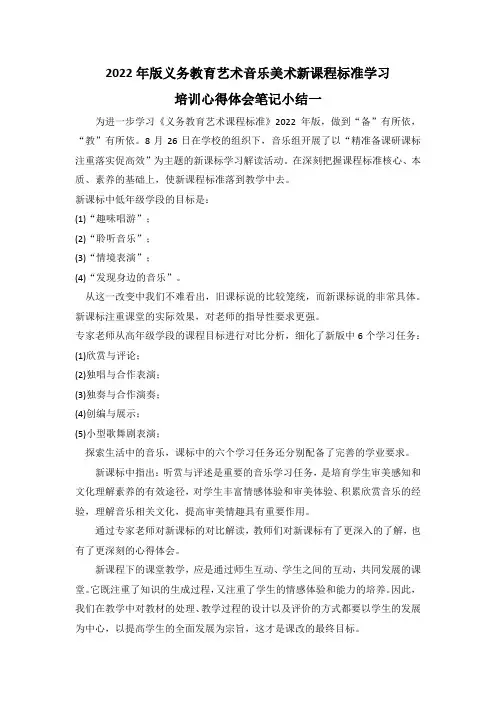 2022年版义务教育艺术音乐美术新课程标准学习培训心得体会笔记小结5篇