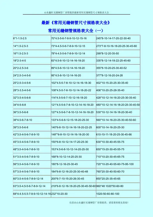 无缝钢管尺寸规格表