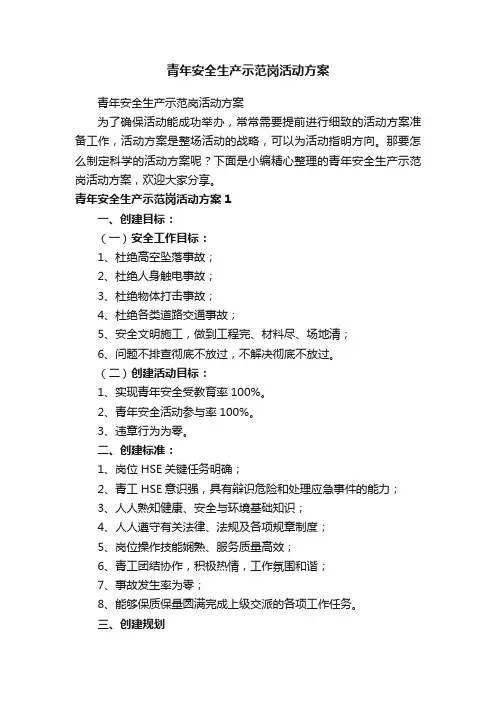 青年安全生产示范岗活动方案