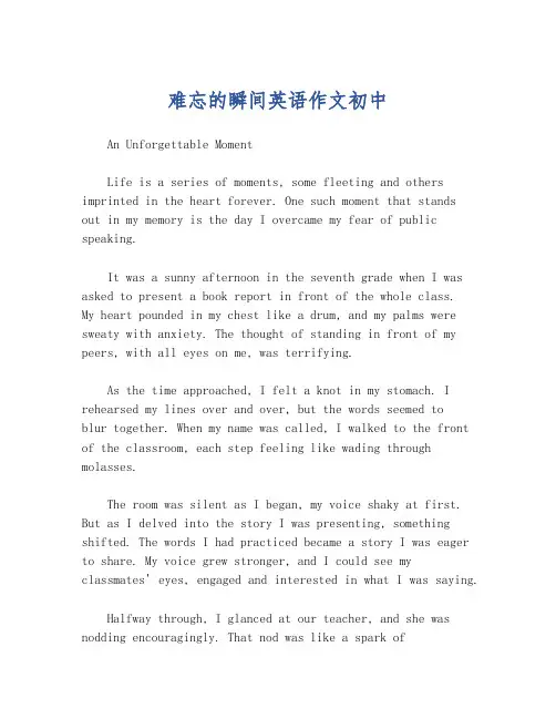 难忘的瞬间英语作文初中