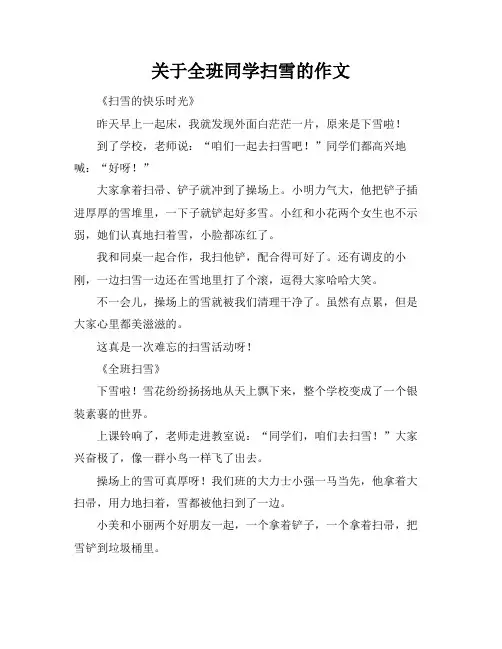 关于全班同学扫雪的作文