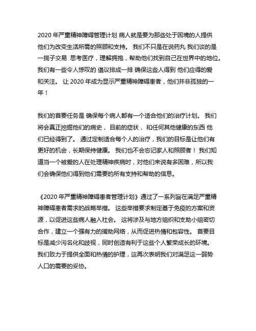 2020年严重精神障碍患者管理工作计划