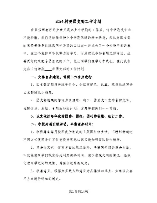 2024村委团支部工作计划（五篇）
