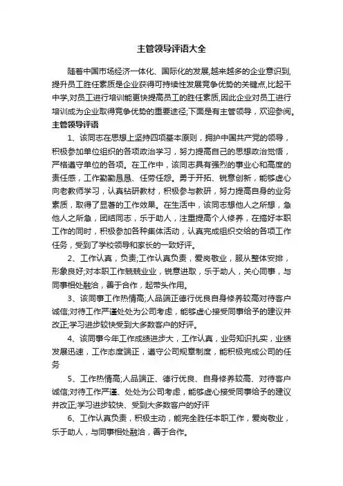 主管领导评语大全