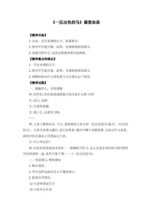 《一匹出色的马》课堂实录