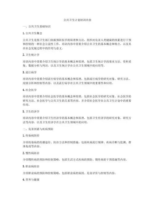 公共卫生计划培训内容