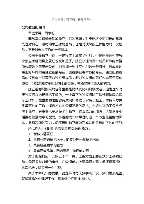 公司做组长发言稿（精选3篇）