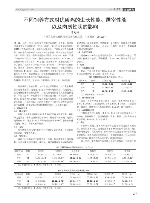 不同饲养方式对优质鸡的生长性能、屠宰性能以及肉质性状的影响