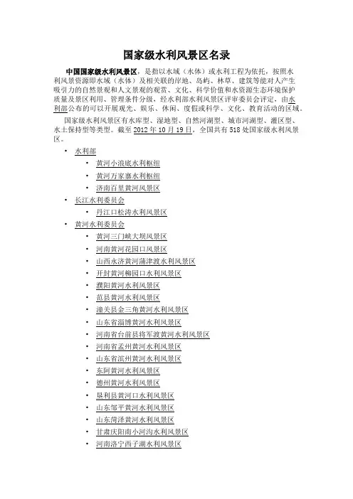国家级水利风景区名录