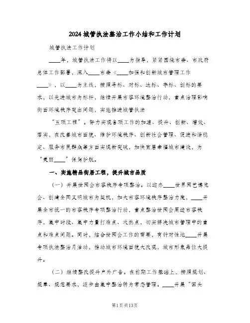 2024城管执法整治工作小结和工作计划(4篇)