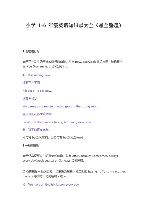【小学英语】1-6年级所有知识点汇总(可打印)