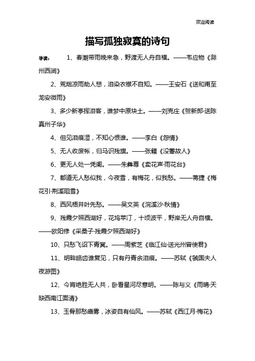 描写孤独寂寞的诗句