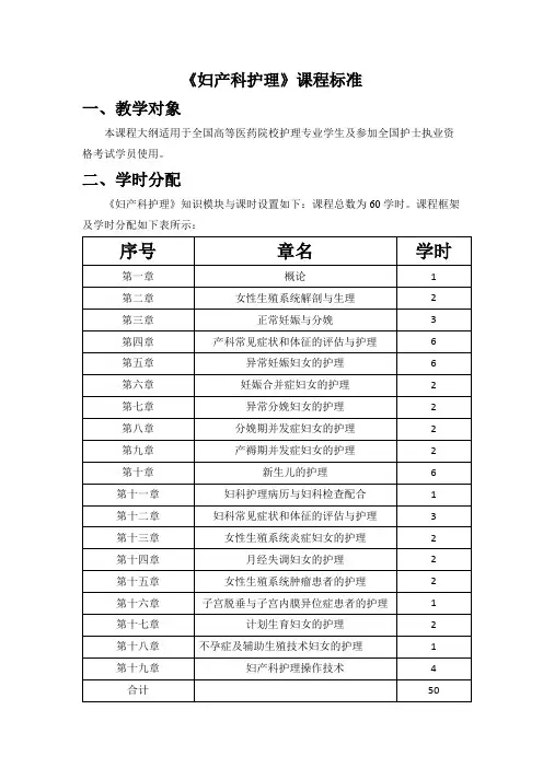 《妇产科护理》教案-课程标准