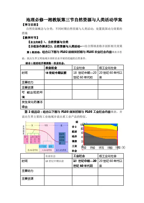 地理必修一湘教版第三节自然资源与人类活动学案