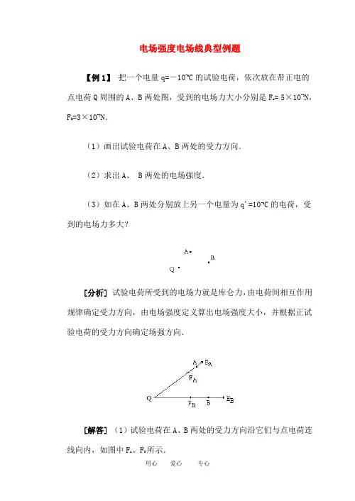 高二物理 电场强度电场线 典型例题