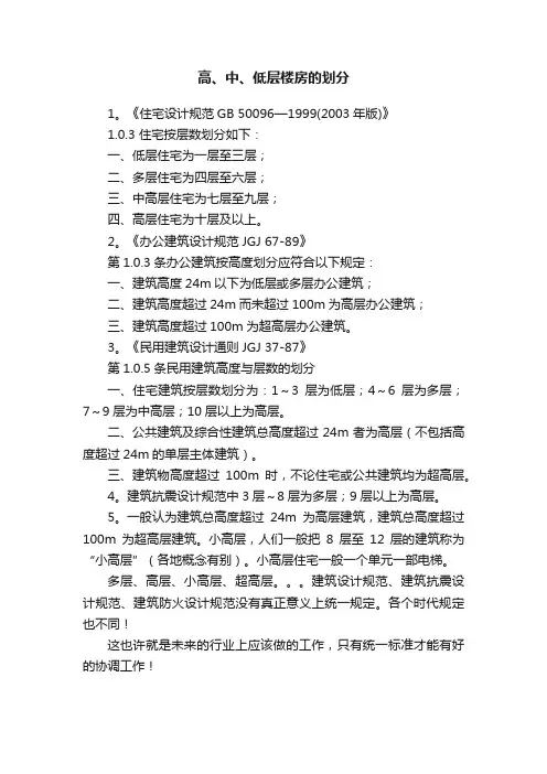 高、中、低层楼房的划分