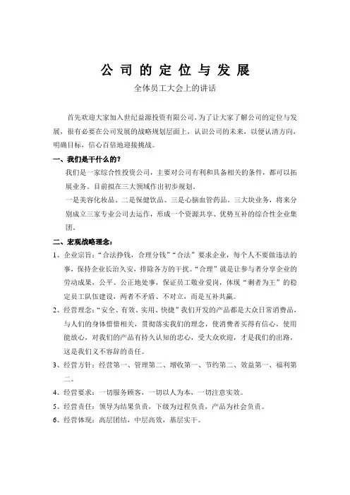 公司的定位与发展