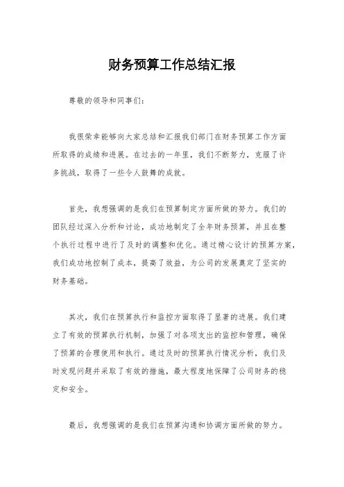 财务预算工作总结汇报