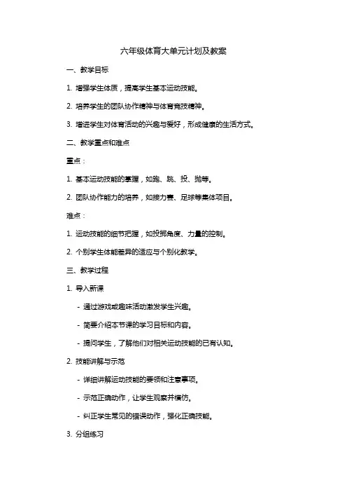 六年级体育大单元计划及教案