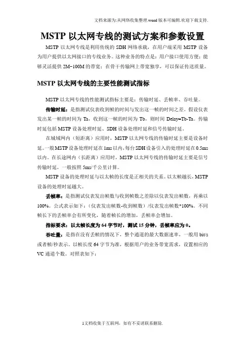 MSTP以太网专线测试指标