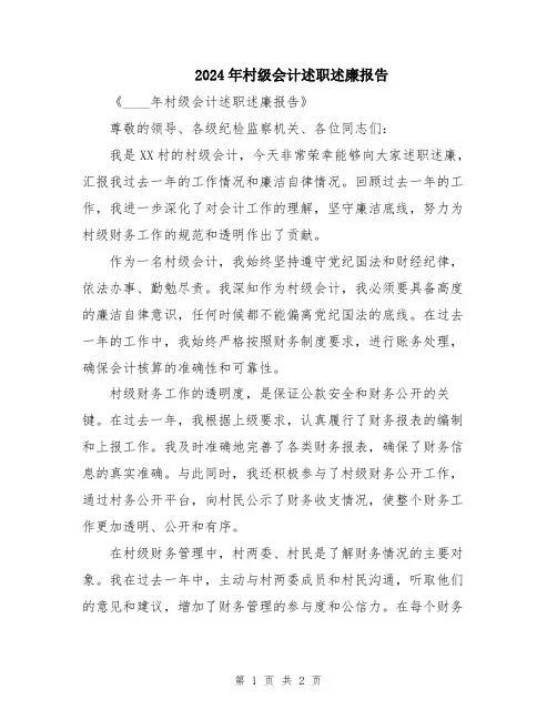 2024年村级会计述职述廉报告