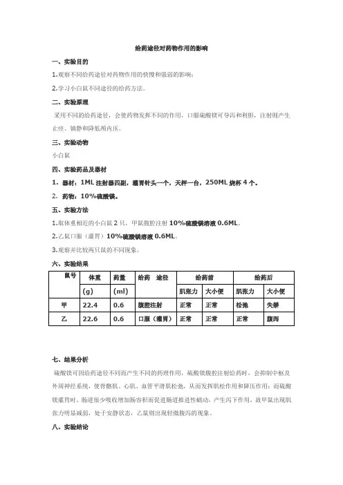 实验一  不同给药途径对药物作用的影响