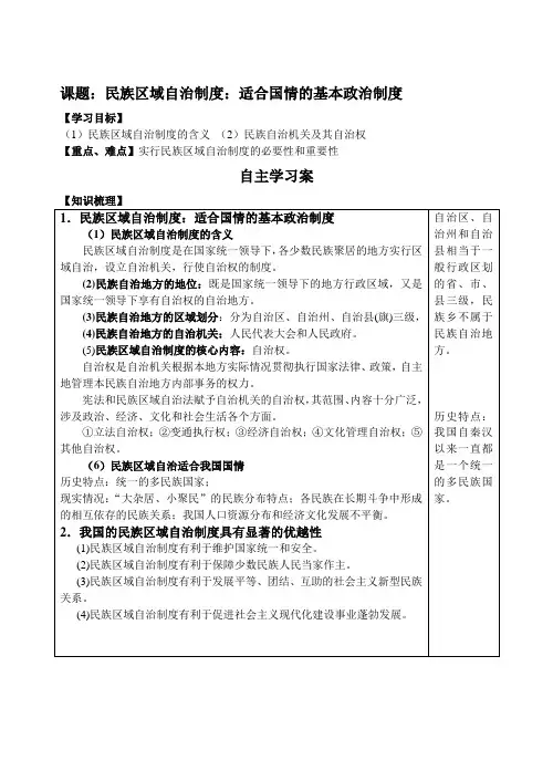 第七课第二框民族区域自治制度